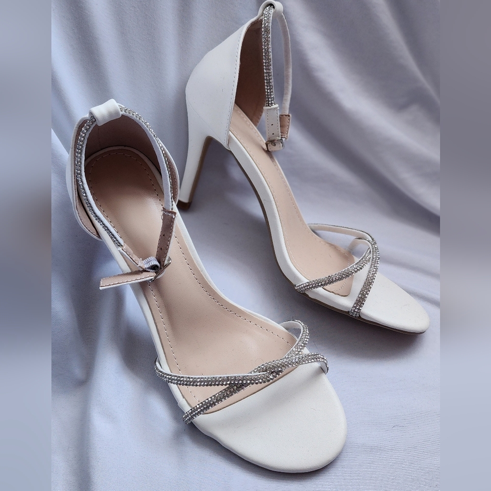 SHEIN White Heels with Silver Details